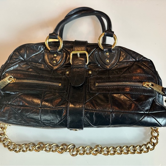 Marc Jacobs Y2K Black Quilted Patchwork Leather Venetia Handbag Gold Chain - Picture 2 of 12